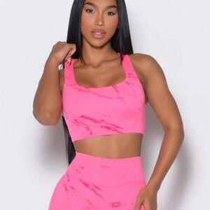 Bombshell Sportswear Pink Marble Sports Bra and short set